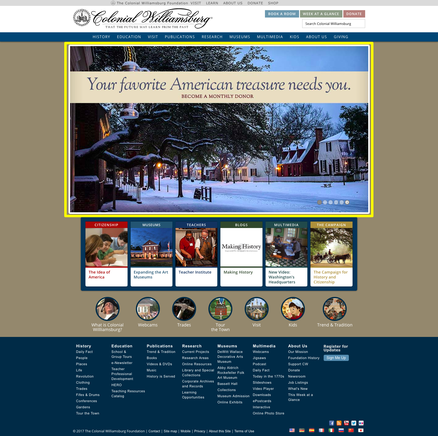 Colonial Williamsburg homepage hero banners